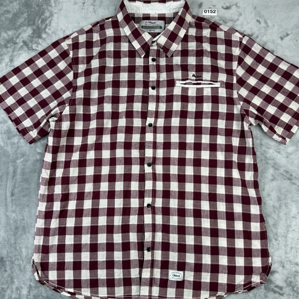 Men's Short Sleeve Button-Down Shirt Size 3XL Red/White Check Pattern Cotton